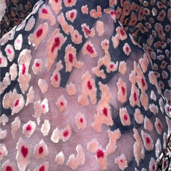 WHBM Floral Pattern Blouse with Choker Large Velvet V Neck Black Pink Party - Picture 8 of 11